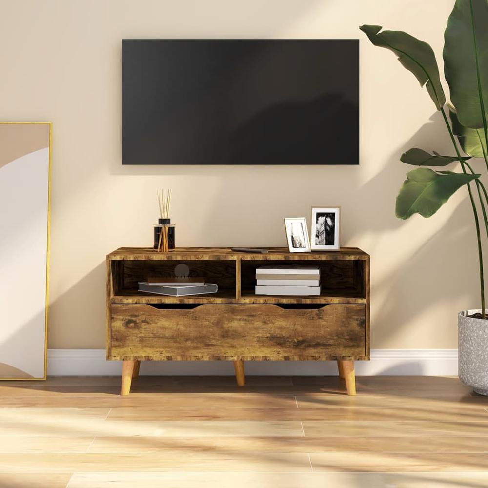 vidaXL TV Cabinet Smoked Oak 35.4"x15.7"x19.1" Engineered Wood. Picture 1