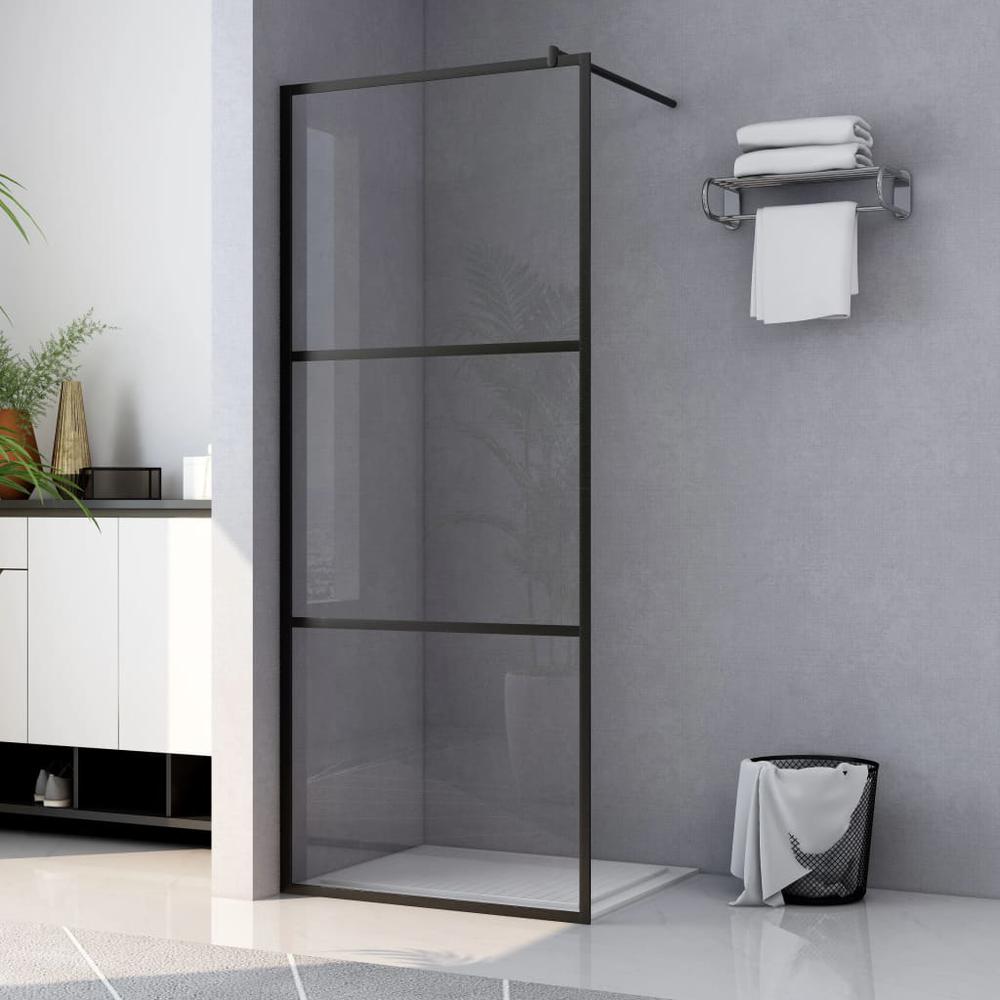 vidaXL Walk-in Shower Wall with Clear ESG Glass Black 39.4"x76.8". Picture 1