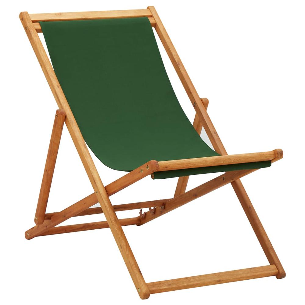 vidaXL Folding Beach Chair Eucalyptus Wood and Fabric Green. Picture 1