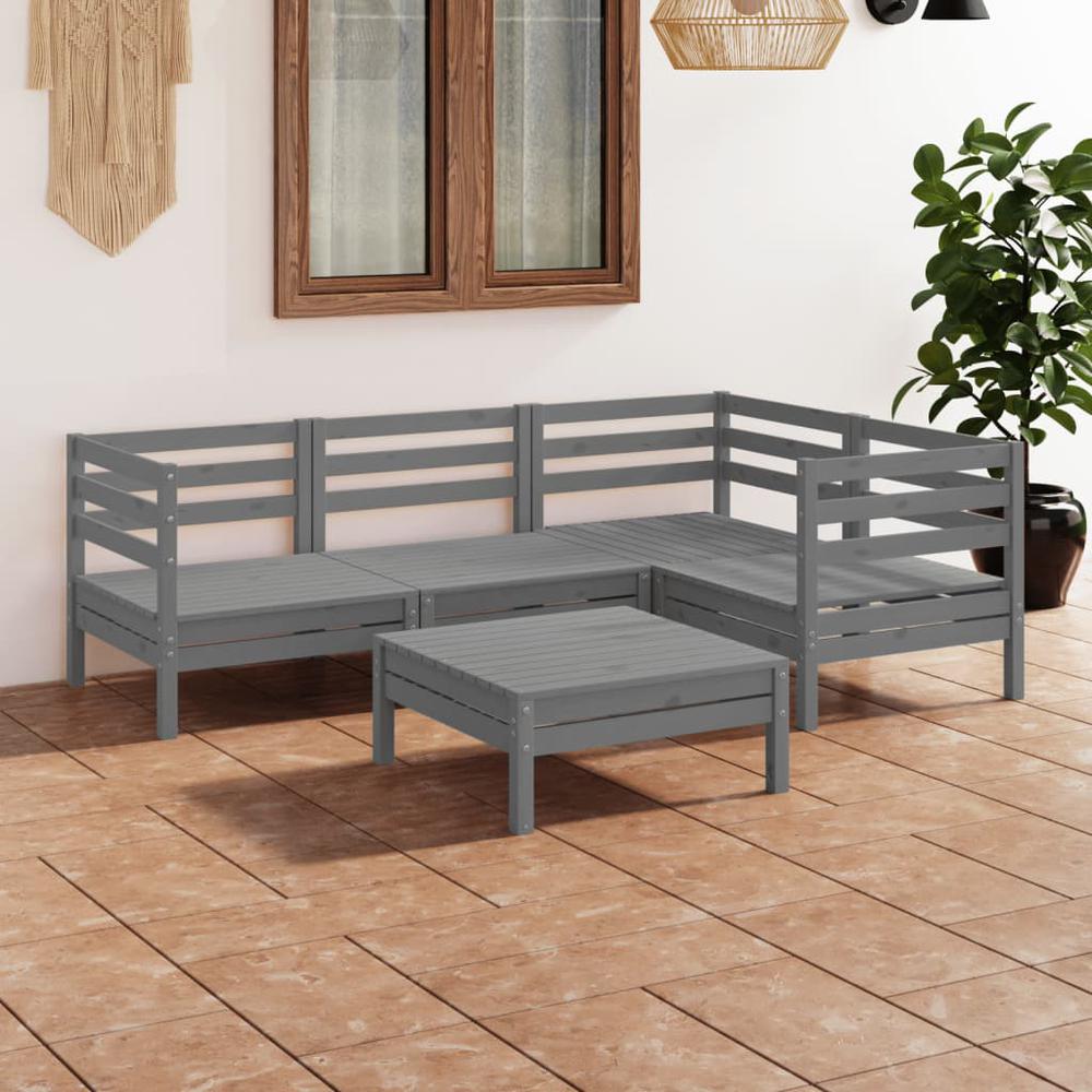 vidaXL 5 Piece Patio Lounge Set Solid Pinewood Gray, 3082694. Picture 1