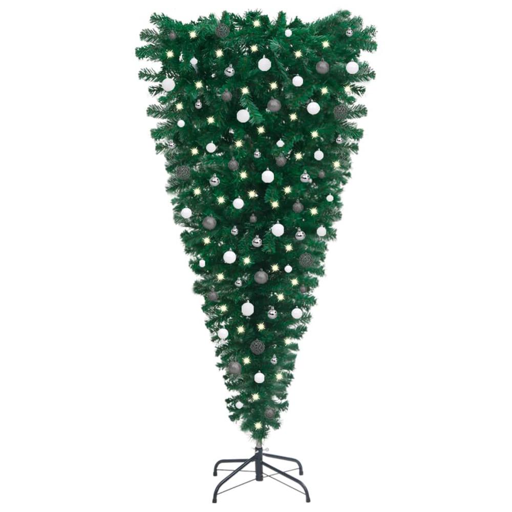 vidaXL Upside-down Artificial Christmas Tree with LEDs&Ball Set 70.9", 3078098. Picture 1