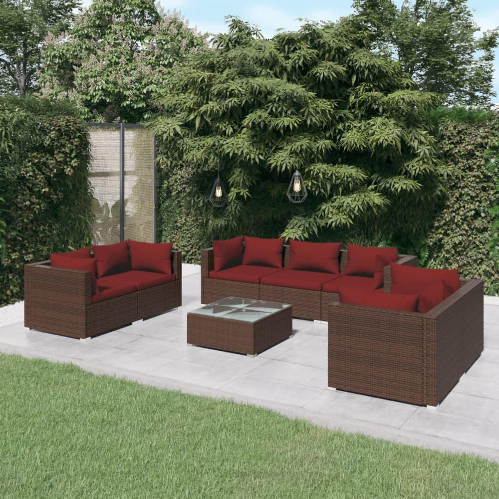 vidaXL 8 Piece Patio Lounge Set with Cushions Poly Rattan Brown, 3102275. Picture 1