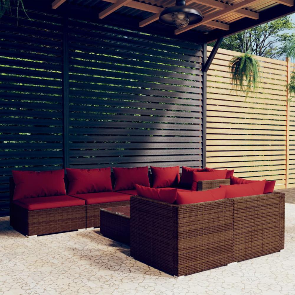 vidaXL 8 Piece Patio Lounge Set with Cushions Brown Poly Rattan, 3102467. Picture 1