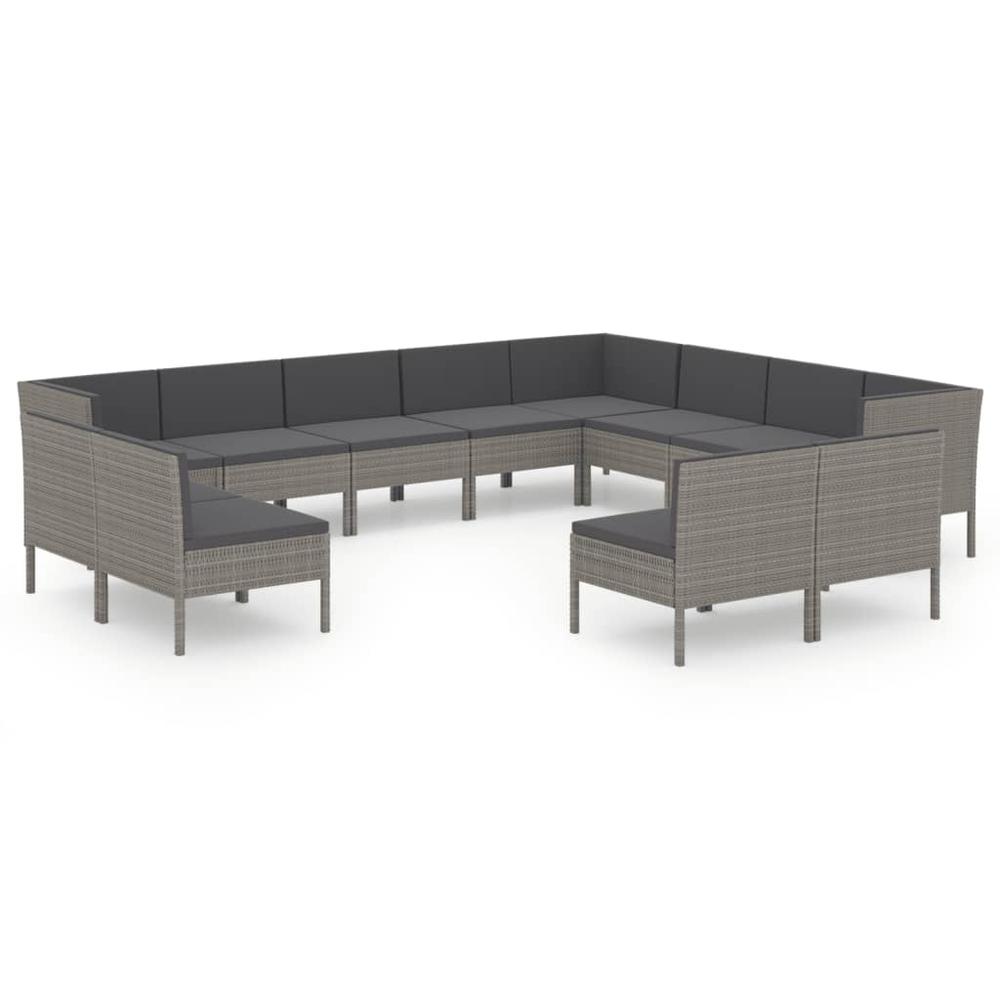 vidaXL 12 Piece Patio Lounge Set with Cushions Poly Rattan Gray, 3094486. Picture 2
