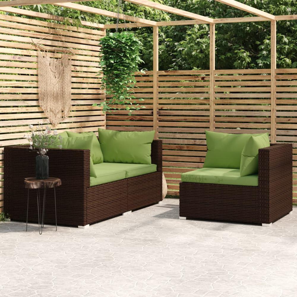 vidaXL 3 Piece Patio Lounge Set with Cushions Brown Poly Rattan, 317560. Picture 1
