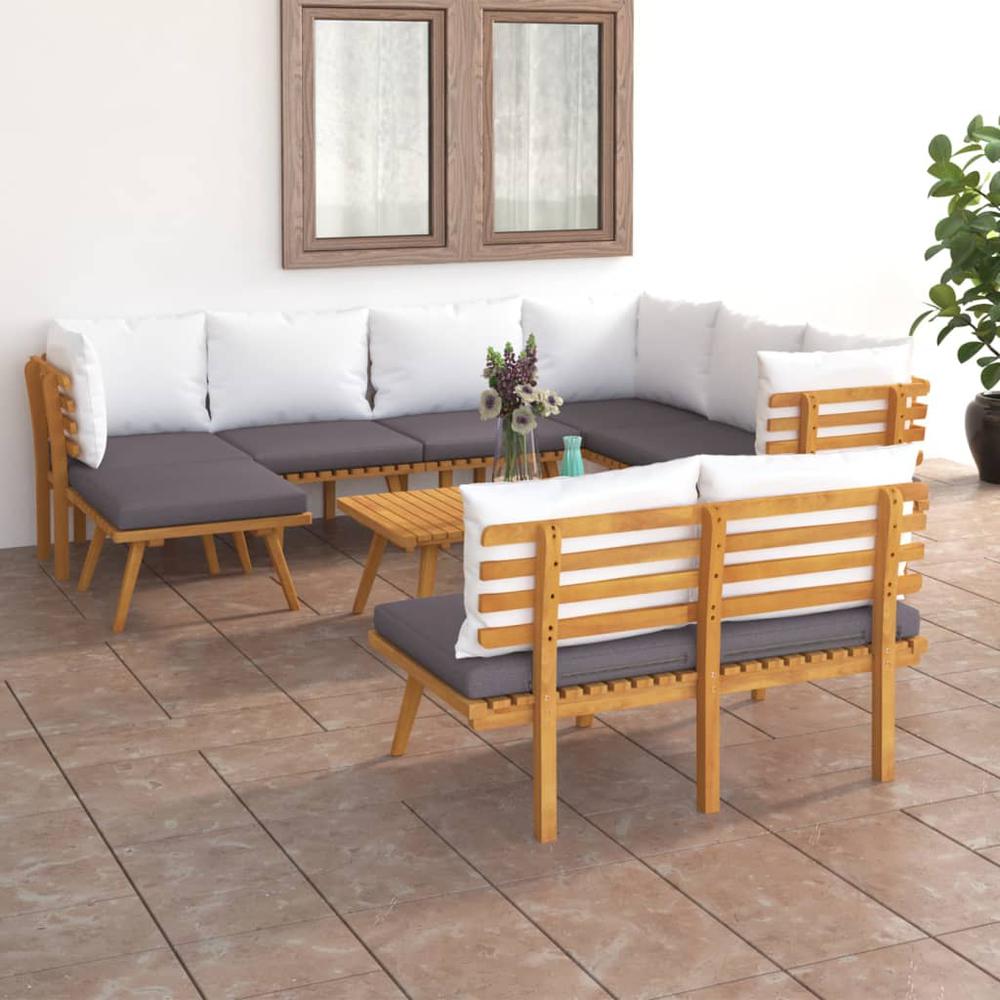vidaXL 9 Piece Patio Lounge Set with Cushions Solid Acacia Wood, 3087018. Picture 1