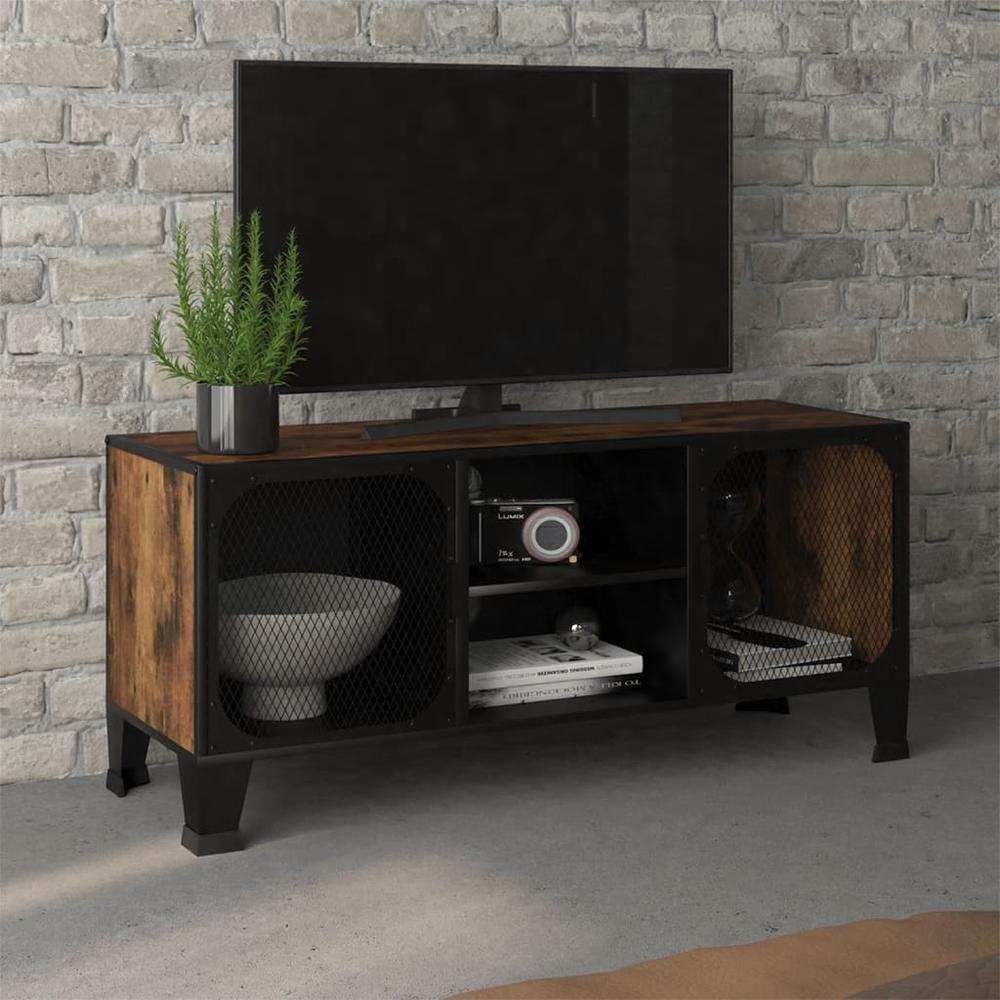 vidaXL TV Cabinet Rustic Brown 41.3"x14.2"x18.5" Metal and MDF. Picture 1