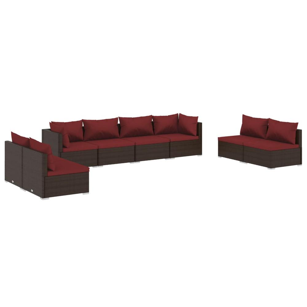 vidaXL 8 Piece Patio Lounge Set with Cushions Poly Rattan Brown, 3102251. Picture 2
