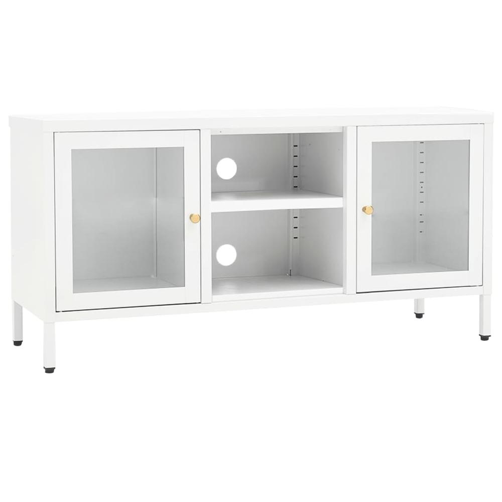 vidaXL TV Cabinet White 41.3"x13.8"x20.5" Steel and Glass. Picture 2