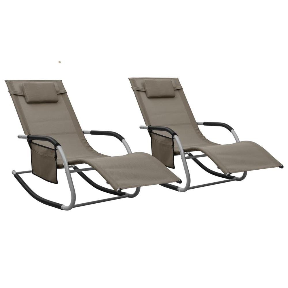 vidaXL Sun Loungers 2 pcs Textilene Taupe and Gray. Picture 1