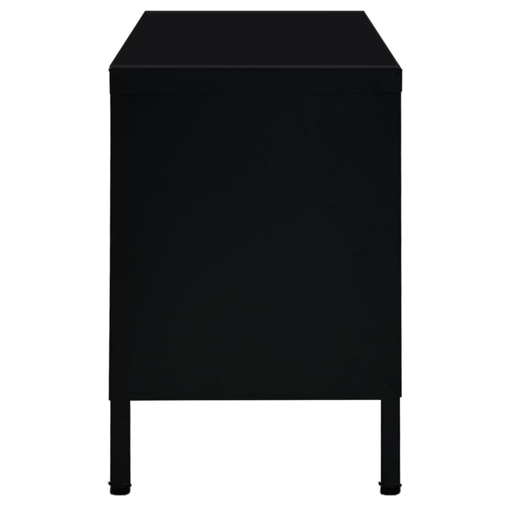 vidaXL TV Cabinet Black 35.4"x11.8"x17.3" Steel and Glass. Picture 4