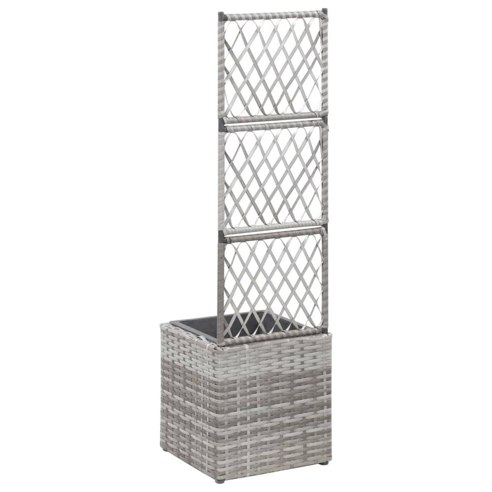 vidaXL Trellis Raised Bed with 1 Pot 11.8"x11.8"x42.1" Poly Rattan Gray. Picture 3