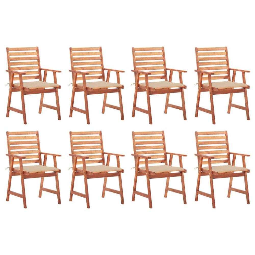 vidaXL Patio Dining Chairs 8 pcs with Cushions Solid Acacia Wood, 3078377. Picture 1