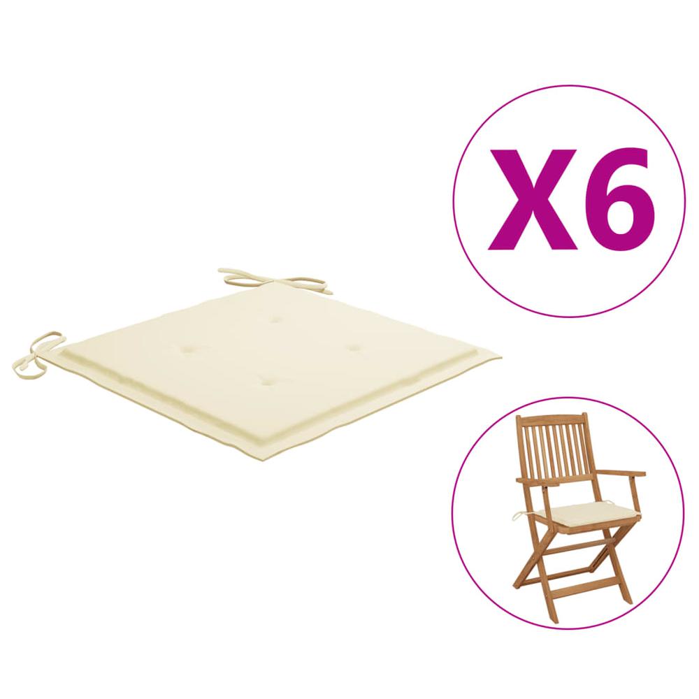 vidaXL Garden Chair Cushions 6 pcs Cream 15.7"x15.7"x1.2" Fabric. Picture 1