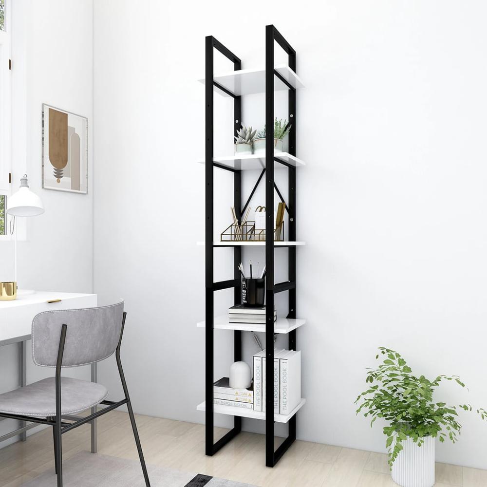 vidaXL 5-Tier Book Cabinet White 15.7"x11.8"x68.9" Engineered Wood. Picture 1