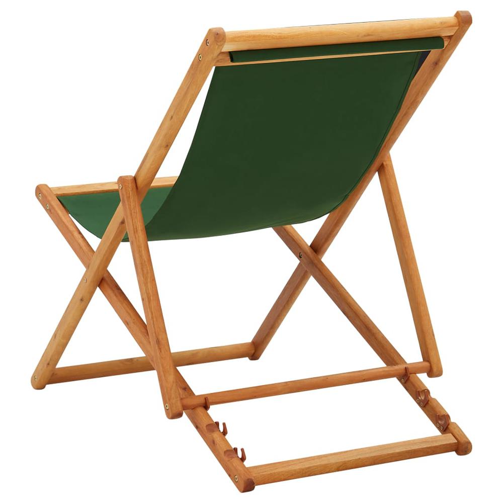 vidaXL Folding Beach Chair Eucalyptus Wood and Fabric Green. Picture 4