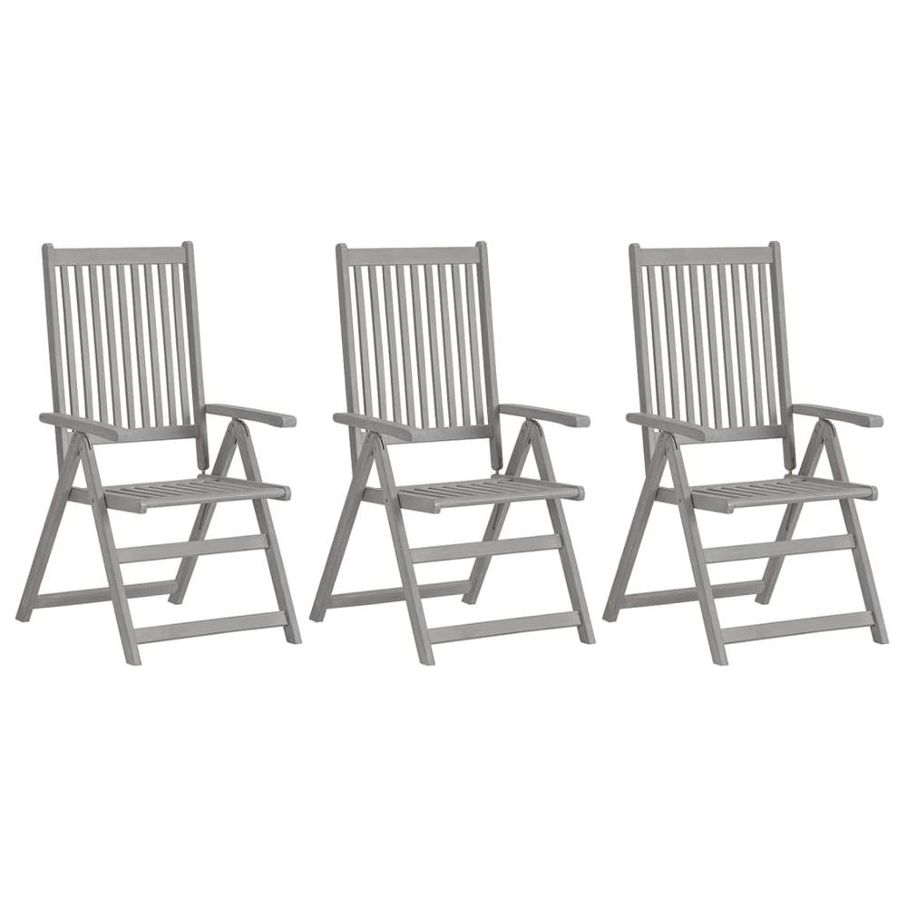 vidaXL Patio Reclining Chairs 3 pcs with Cushions Solid Acacia Wood, 3064743. Picture 2