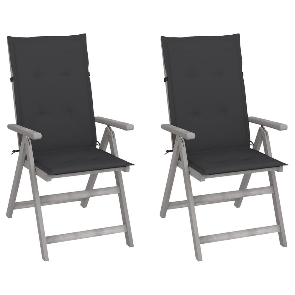 vidaXL Patio Reclining Chairs 2 pcs with Cushions Solid Acacia Wood, 3064698. Picture 1