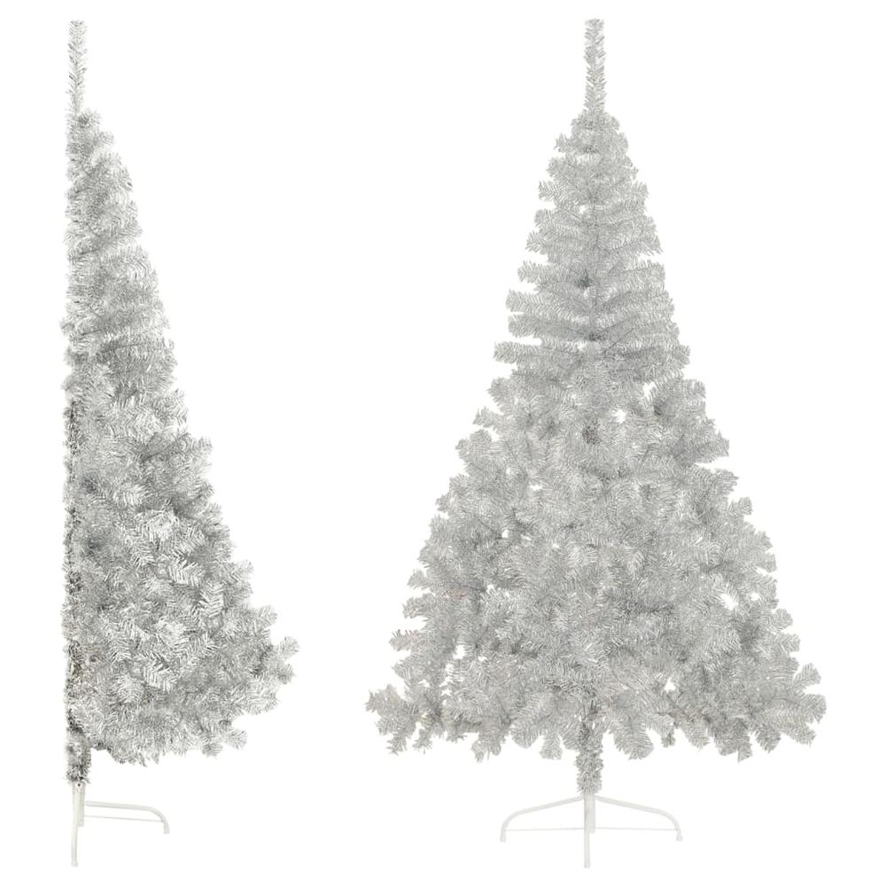 vidaXL Artificial Half Christmas Tree with Stand Silver 94.5" PVC. Picture 2