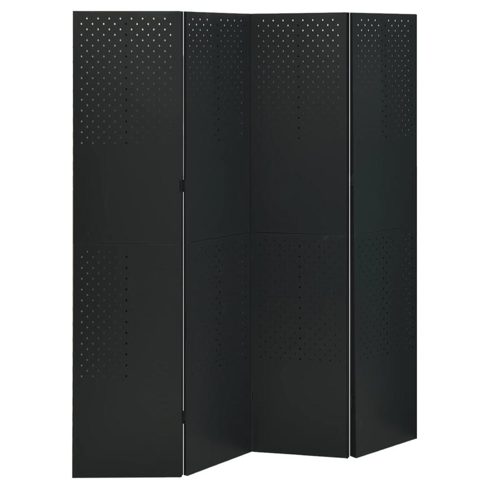 vidaXL 4-Panel Room Divider Black 63"x70.9" Steel. Picture 1