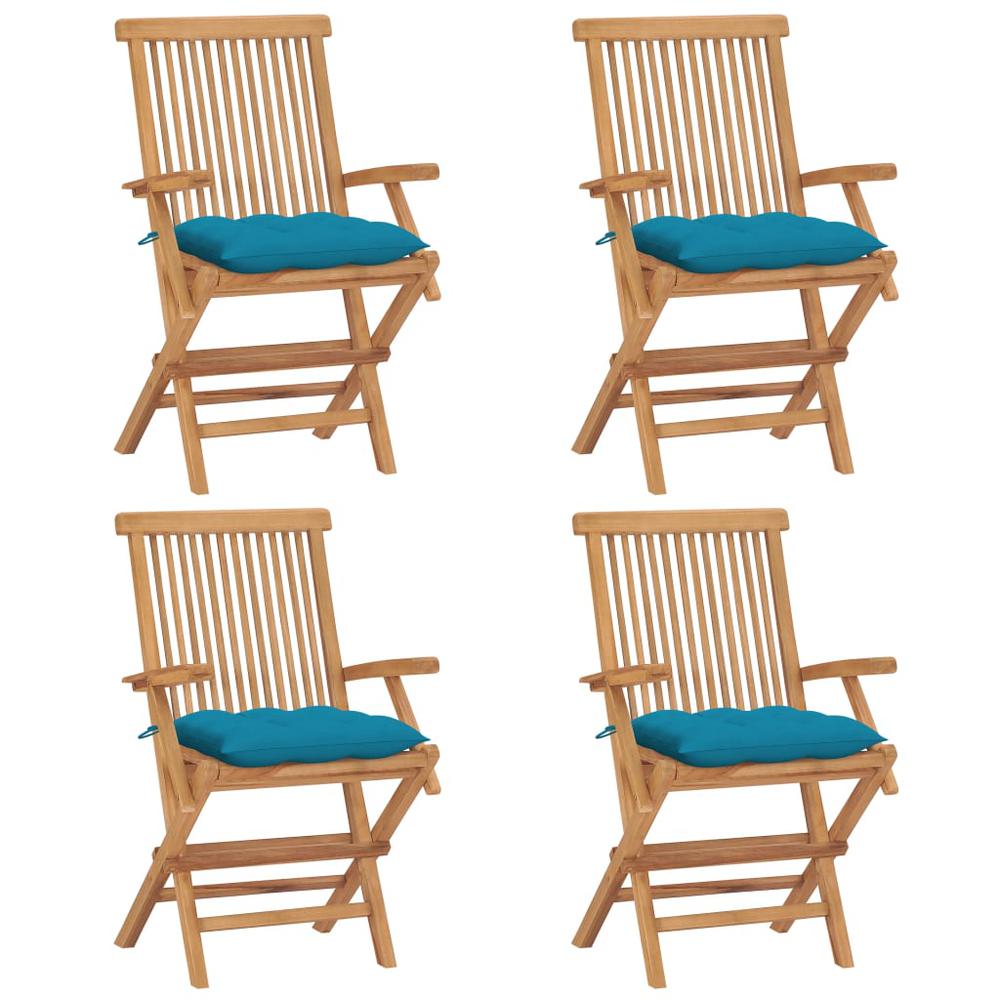 vidaXL Patio Chairs with Light Blue Cushions 4 pcs Solid Teak Wood, 3065636. The main picture.