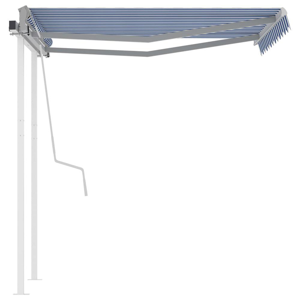 vidaXL Manual Retractable Awning with Posts 9.8'x8.2' Blue and White, 3069896. Picture 4
