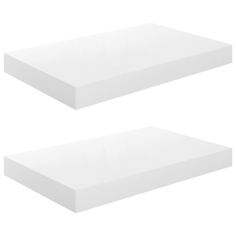 vidaXL Floating Wall Shelves 2 pcs High Gloss White 15.7"x9.1"x1.5" MDF. Picture 2
