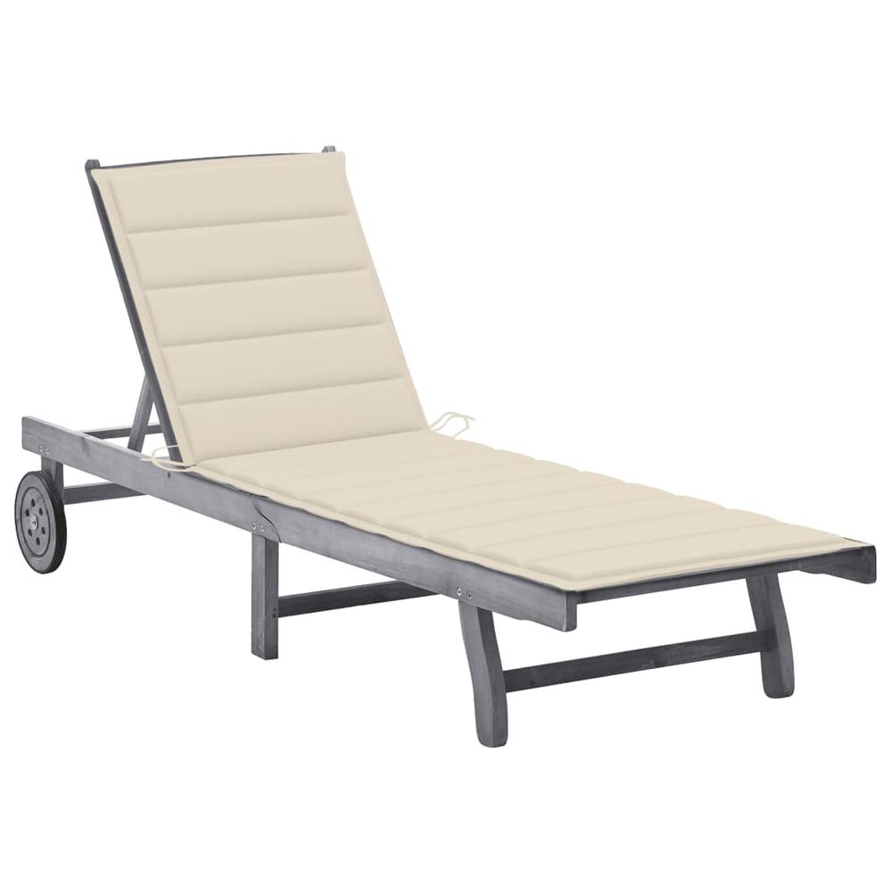 vidaXL Patio Sun Lounger with Cushion Gray Solid Acacia Wood, 3061361. Picture 1