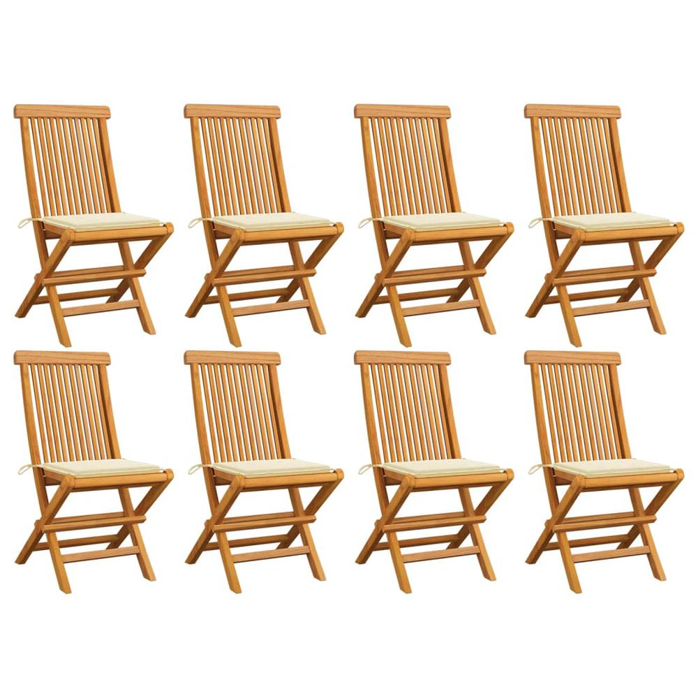 vidaXL Patio Chairs with Cream Cushions 8 pcs Solid Teak Wood. Picture 1