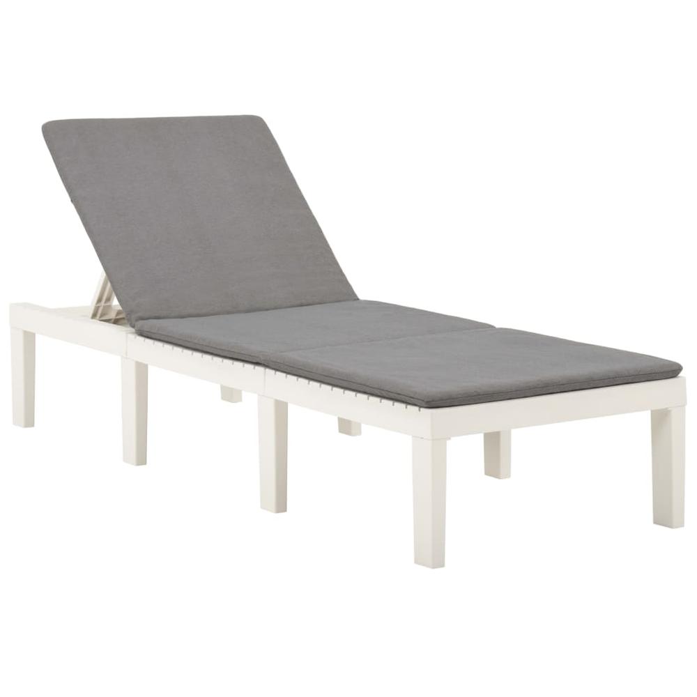vidaXL Sun Lounger with Cushion Plastic White. Picture 1