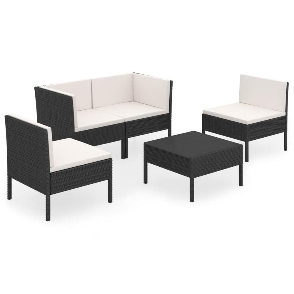 vidaXL 5 Piece Patio Lounge Set with Cushions Poly Rattan Black, 3094340. Picture 2