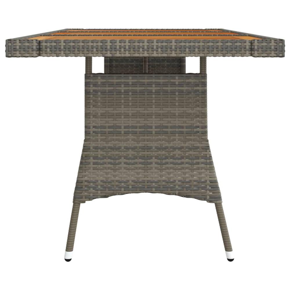 vidaXL Patio Table Gray 63"x27.6"x28.3" Poly Rattan & Solid Acacia Wood. Picture 3