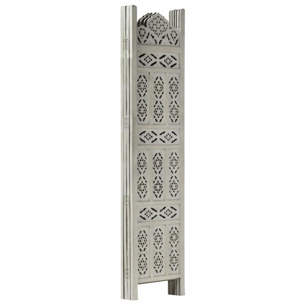 vidaXL Hand carved 4-Panel Room Divider Gray 63"x65" Solid Mango Wood, 285322. Picture 4