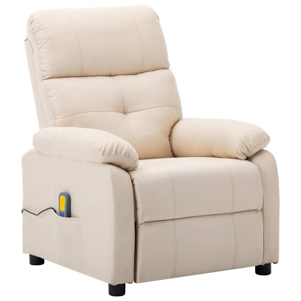 vidaXL Massage Recliner Chair Cream Fabric. Picture 1