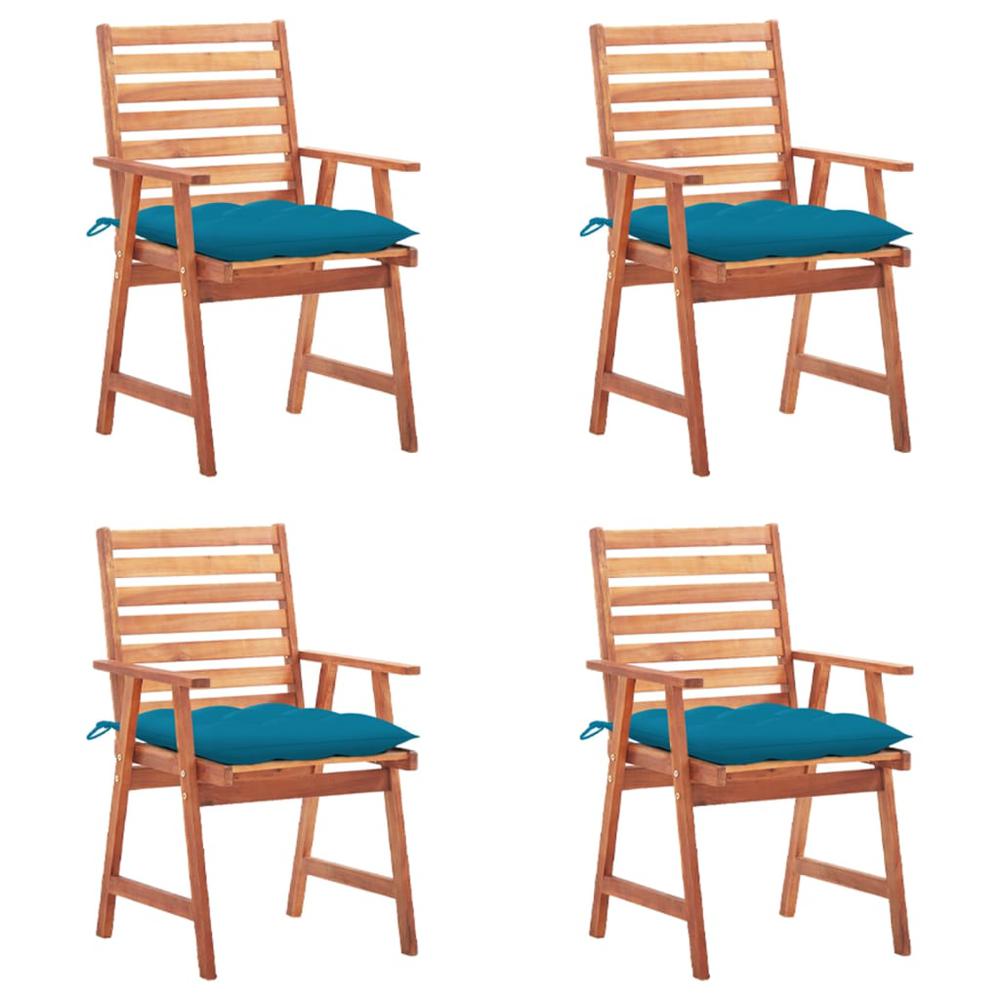 vidaXL Patio Dining Chairs 4 pcs with Cushions Solid Acacia Wood, 3078339. Picture 1