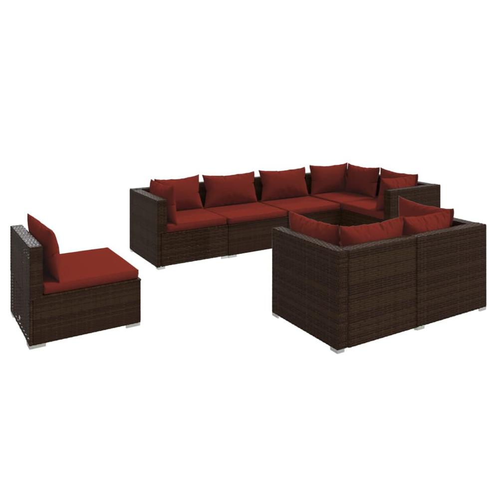 vidaXL 8 Piece Patio Lounge Set with Cushions Poly Rattan Brown, 3102611. Picture 2