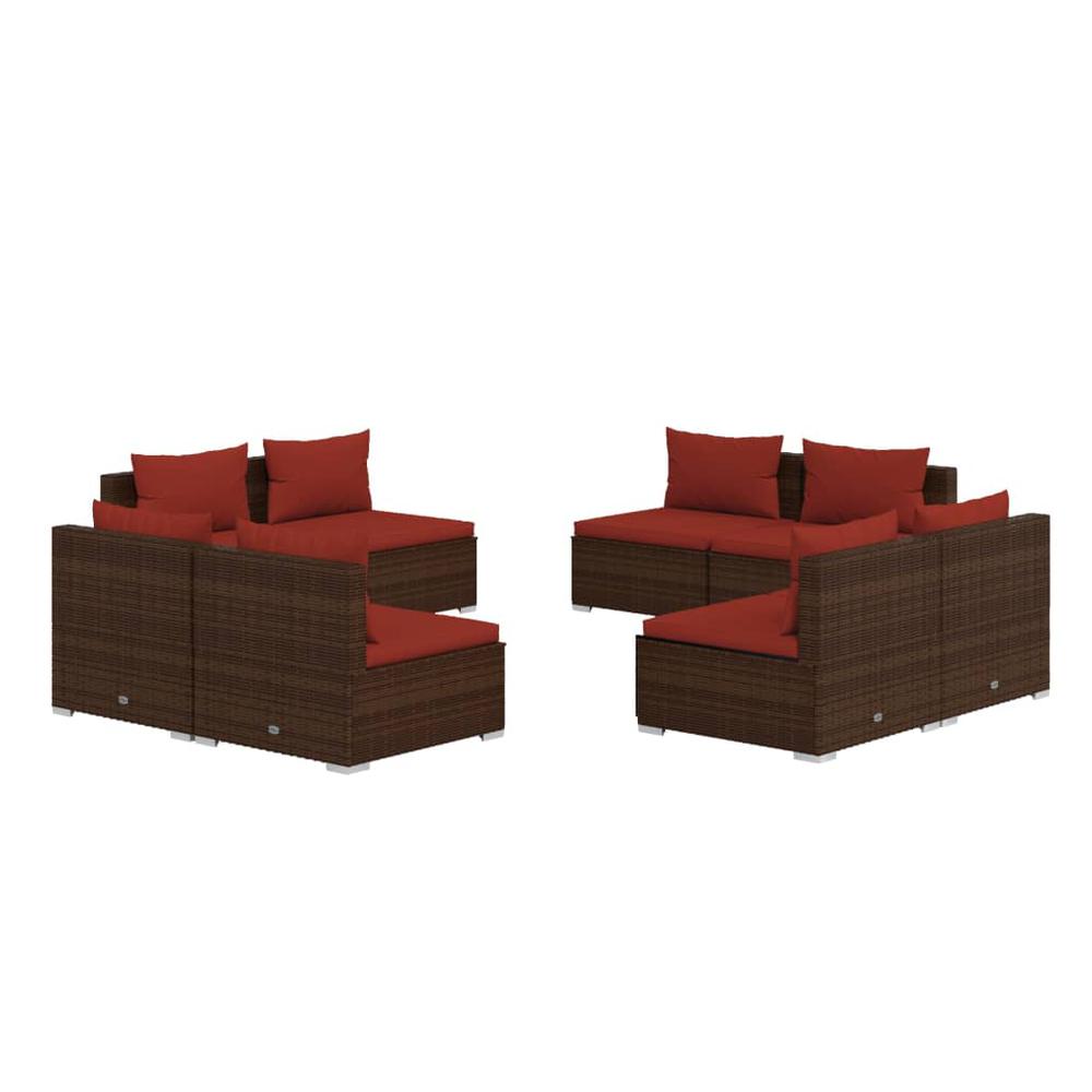 vidaXL 8 Piece Patio Lounge Set with Cushions Poly Rattan Brown, 3101539. Picture 2