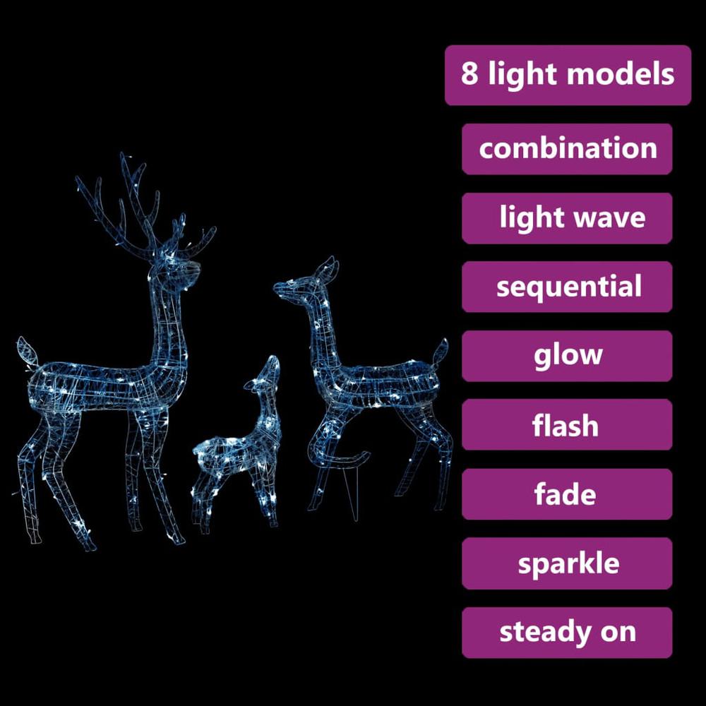 vidaXL Acrylic Reindeer Family Christmas Decoration 300 LED Cold White. Picture 4