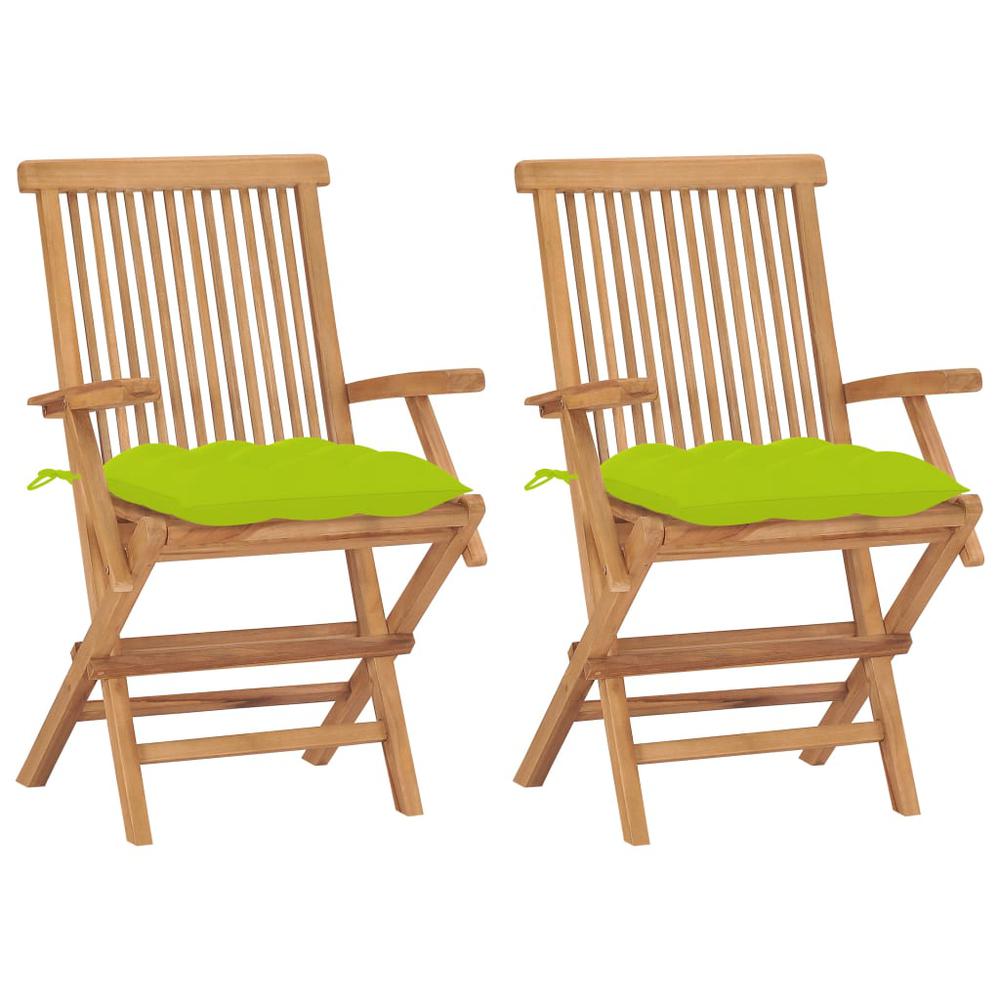 vidaXL Patio Chairs with Bright Green Cushions 2 pcs Solid Teak Wood. Picture 1