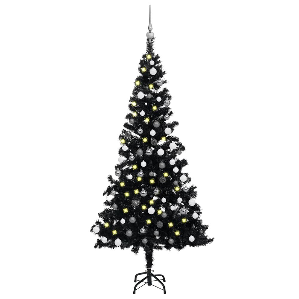 vidaXL Artificial Christmas Tree with LEDs&Ball Set Black 59.1" PVC, 3077675. Picture 1