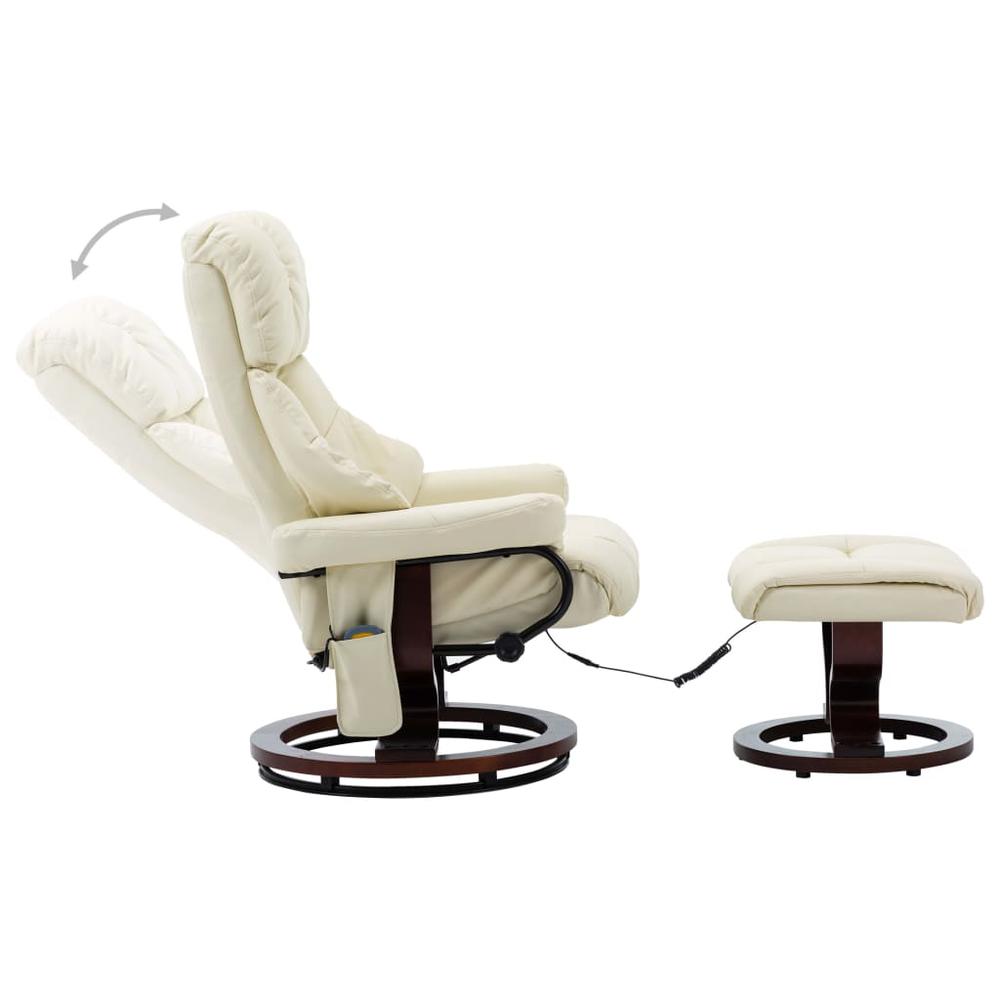vidaXL Massage Reclining Chair Cream Faux Leather and Bentwood. Picture 3
