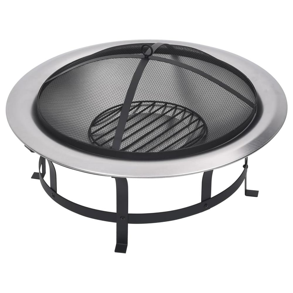 vidaXL Outdoor Fire Pit with Grill Stainless Steel 29.9". Picture 3