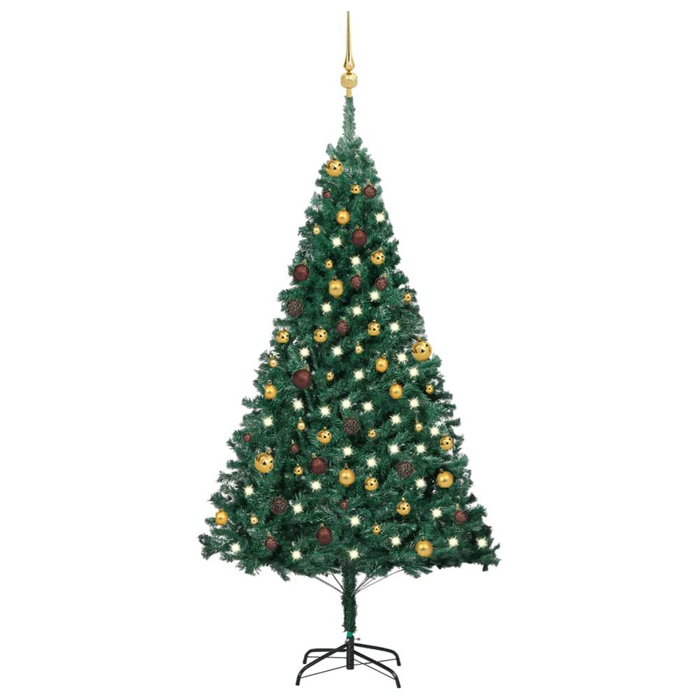 vidaXL Artificial Christmas Tree with LEDs&Ball Set Green 70.9" PVC, 3077536. Picture 1