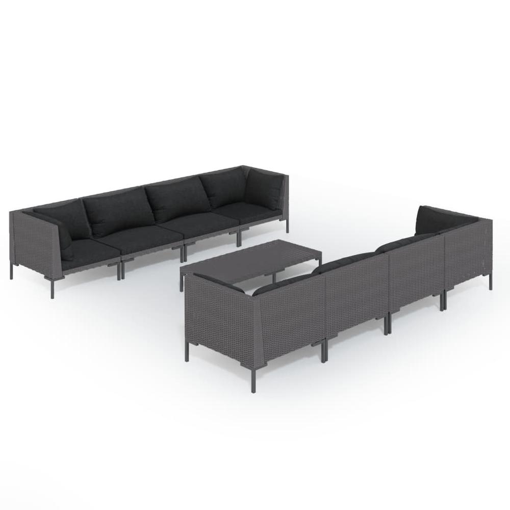 vidaXL 9 Piece Patio Lounge Set with Cushions Poly Rattan Dark Gray, 3099802. Picture 2
