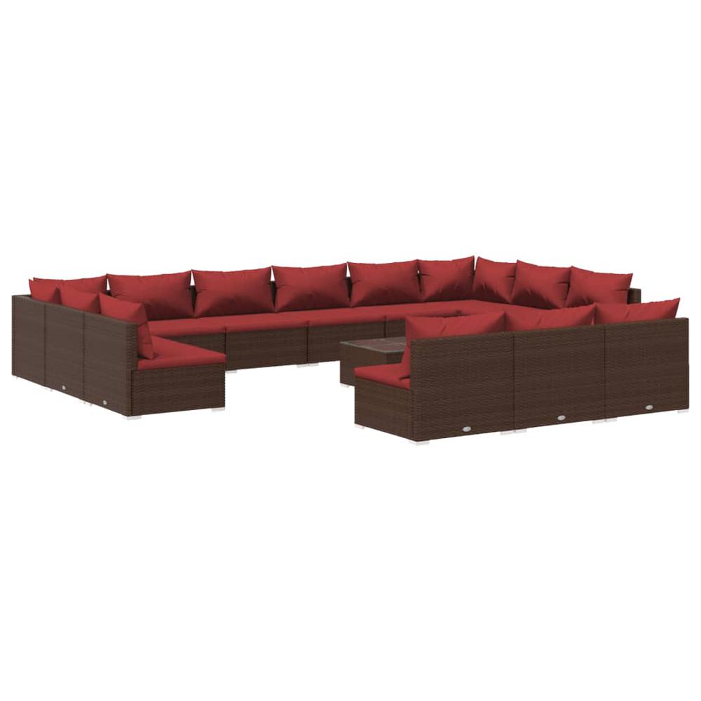 vidaXL 14 Piece Patio Lounge Set with Cushions Brown Poly Rattan, 3102163. Picture 2