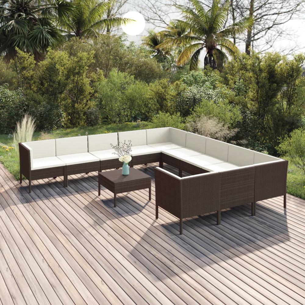 vidaXL 12 Piece Patio Lounge Set with Cushions Poly Rattan Brown, 3094499. Picture 1