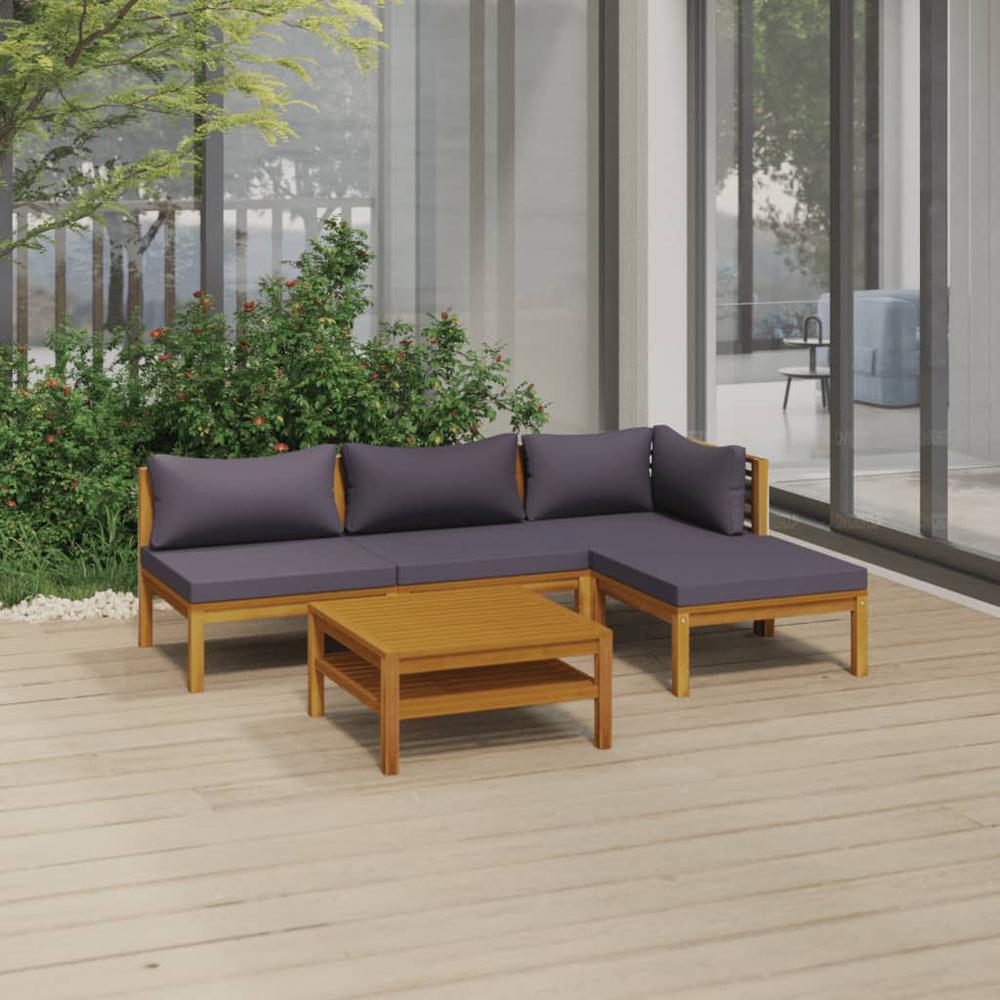 vidaXL 5 Piece Patio Lounge Set with Cushion Solid Acacia Wood, 3086894. Picture 1