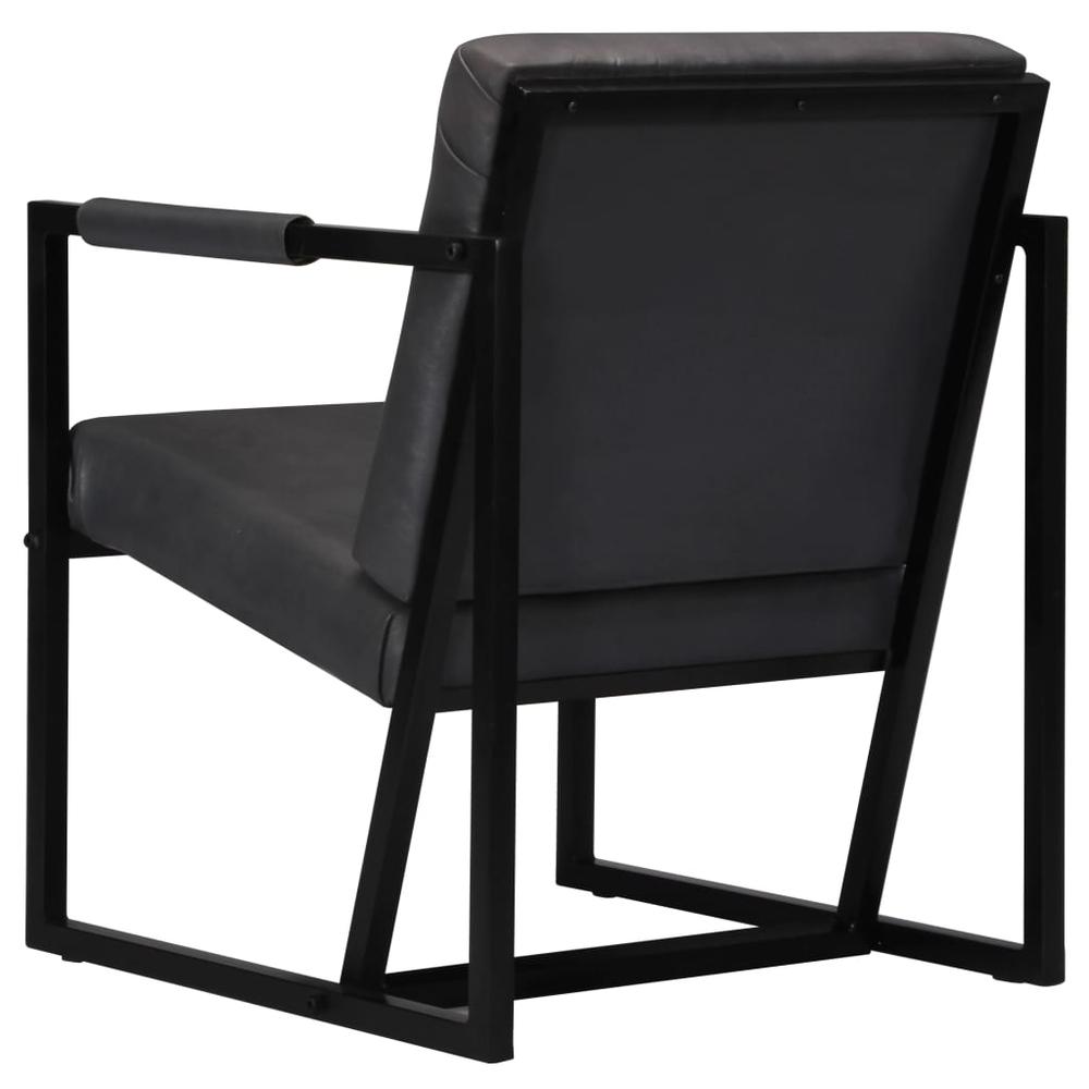 vidaXL Armchair Gray Real Leather. Picture 4