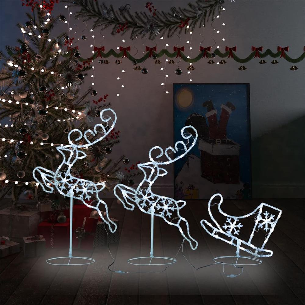 vidaXL Acrylic Christmas Flying Reindeer&Sleigh 102.4"x8.3"x34.3" Cold White. Picture 1