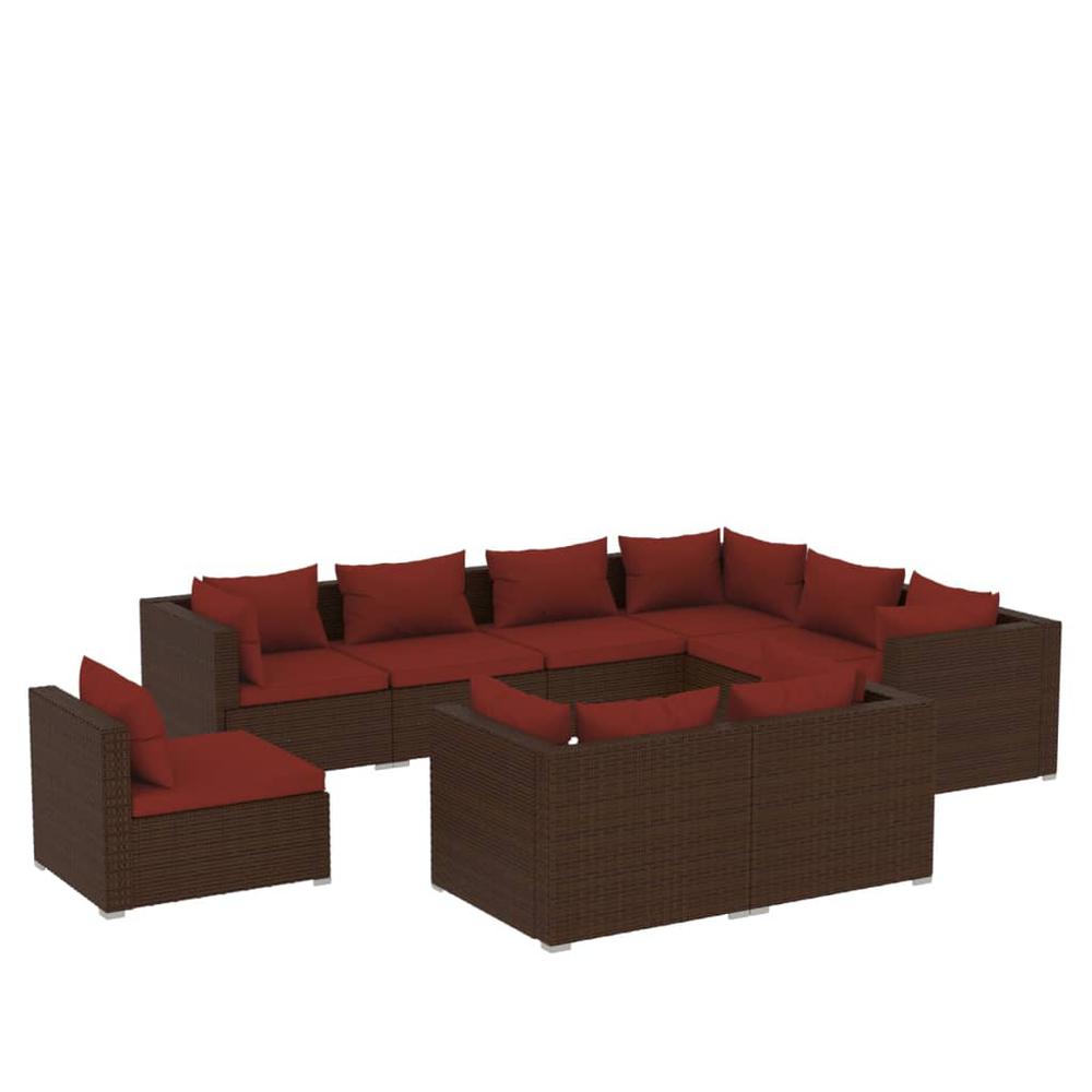 vidaXL 9 Piece Patio Lounge Set with Cushions Poly Rattan Brown, 3102643. Picture 2